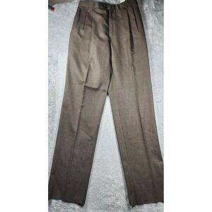 Jos A Bank Windsor Pants Mens 38x36 Brown Plaid Dress Wool Cashmere Pleated